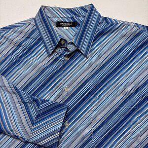 Bardelli Beverly Hills Shirt Mens‎ XXL Blue Stripe Preppy Modern Office Casual